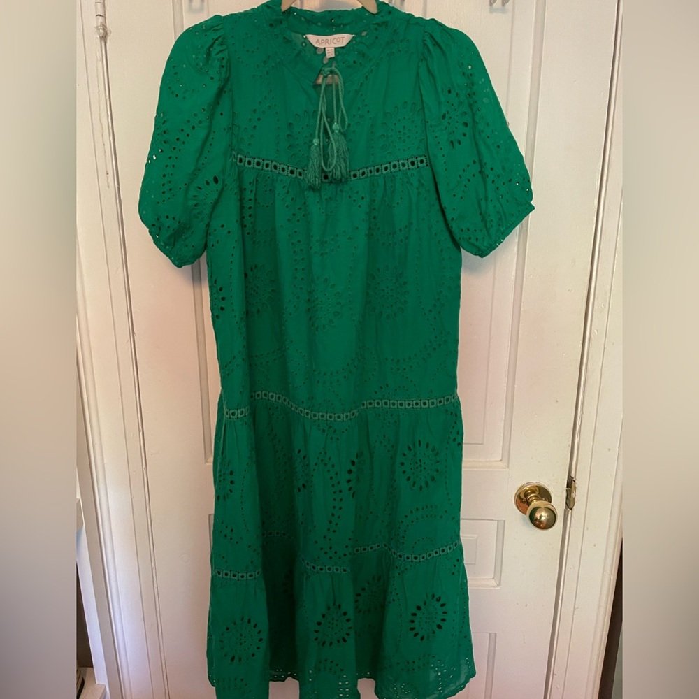 APRICOT Green Eyelet Midi Dress